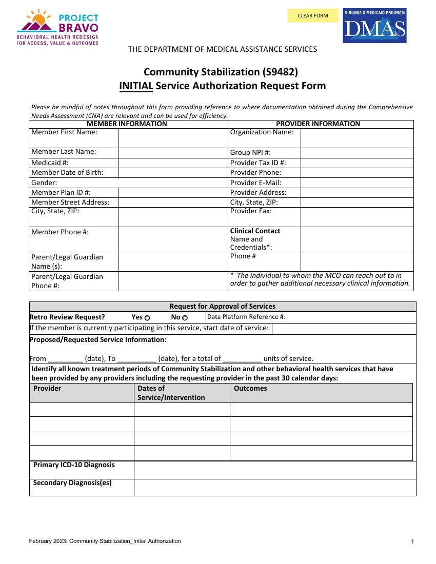 Initial Service Authorization document preview